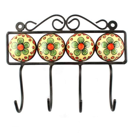 Mustard With Green Flower Ceramic Tiles Hook